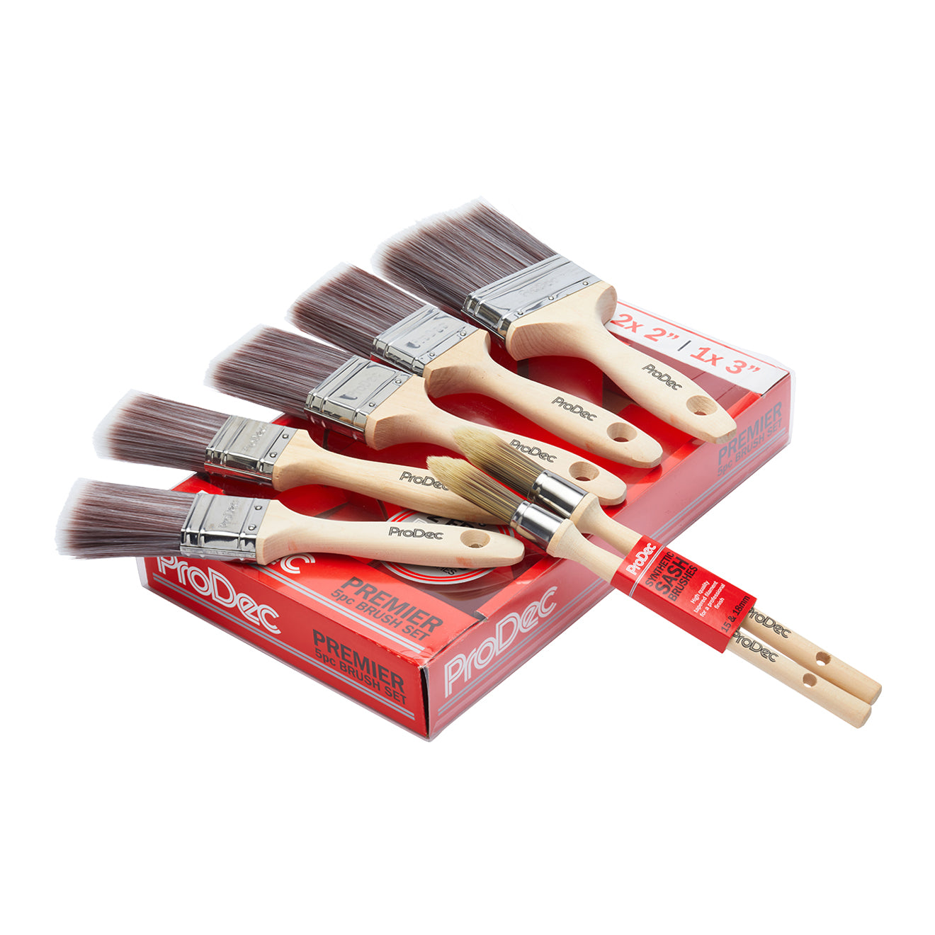 Prodec Premier Synthetic Paint Brush 5 Piece With Free 15mm & 18mm Sash Brush Boxset