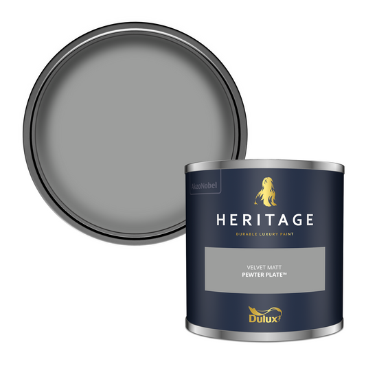 125ml Dulux Heritage Sample Pot Pewter Plate