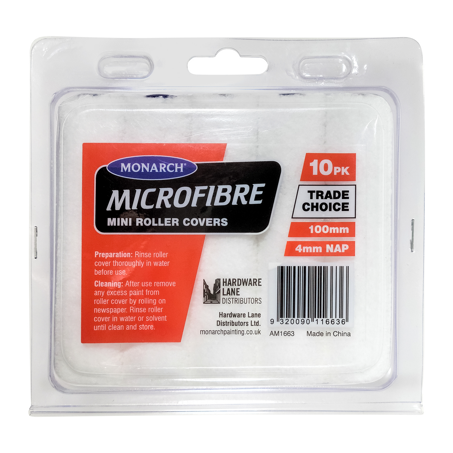 Monarch Microfibre 4" Mini Roller Sleeves 4mm Nap Pack Of 10