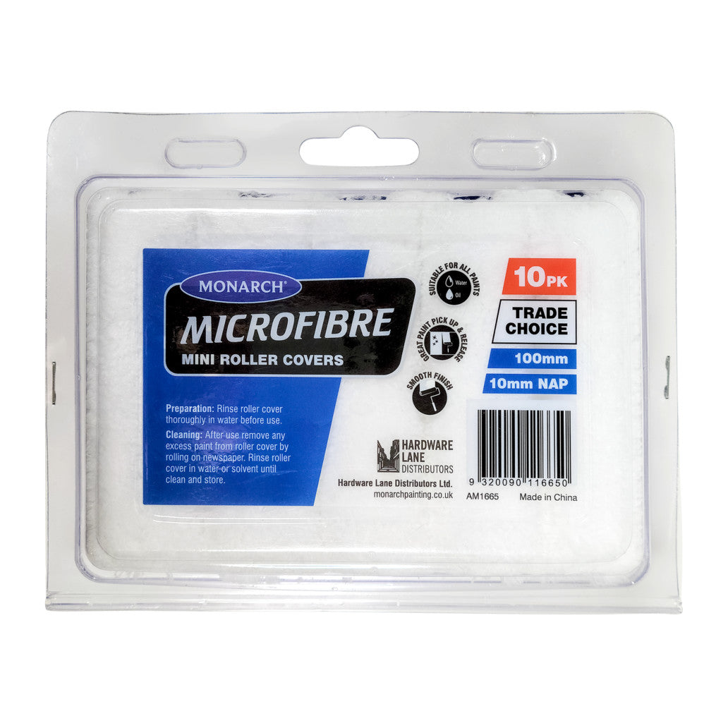 Monarch Microfibre 4" Mini Roller Sleeves 10mm Nap Pack Of 10
