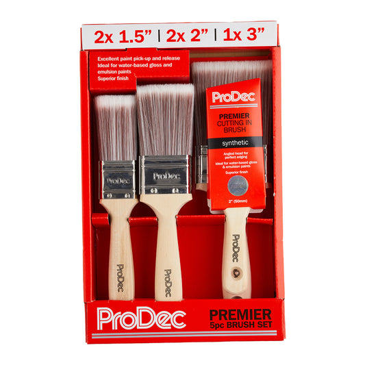 Prodec Premier Synthetic Paint Brush 5 Piece With Free 2" Cutting In Brush Boxset