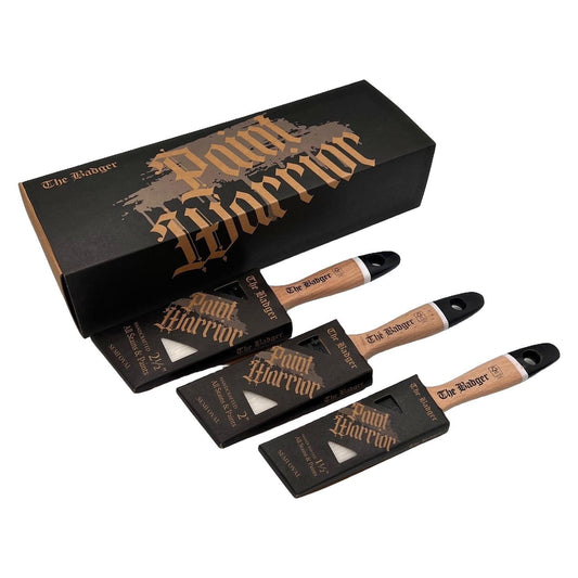 Paint Warrior Badger Semi-Oval Angle Beaver Tail Paint Brush Boxset