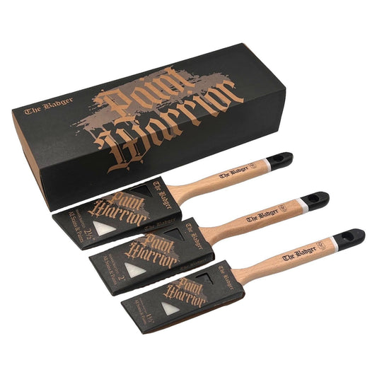 Paint Warrior Badger Angle Long Handle Paint Brush Boxset