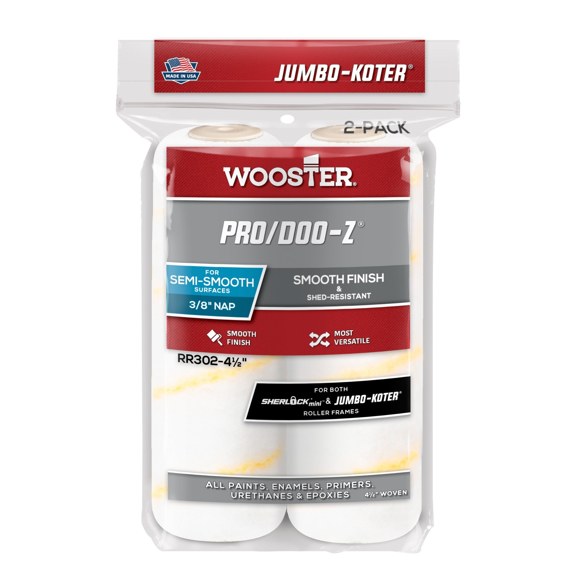 4.5" Wooster Jumbo Koter Pro Doo-Z 3/8" Mini Rollers Twin Pack